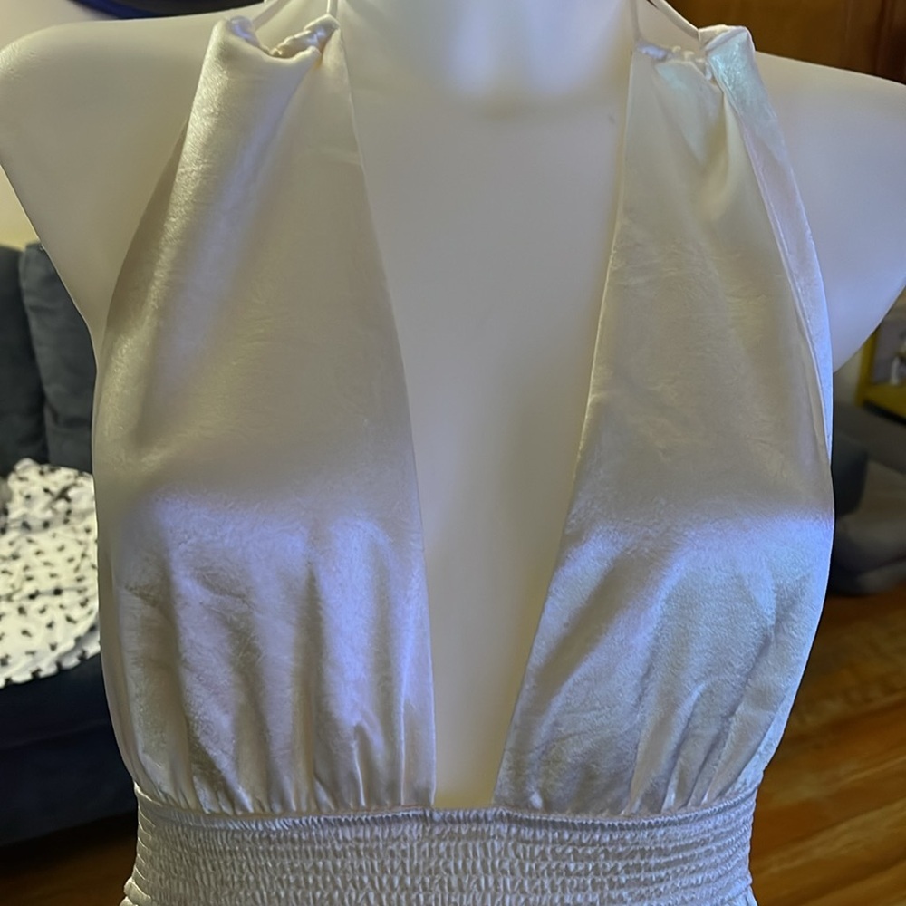 Free People Look Into The Sun Satin Cutouts Halter Gown Maxi Dress NWOT RARE - Picture 11 of 12